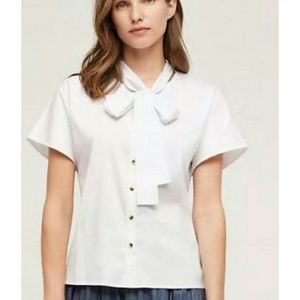 Anthropologie Maeve Neck Tie White Shirt Blouse